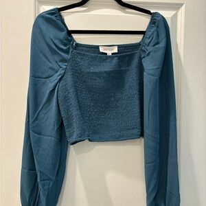 Pink Rose Teal Smocked Blouse